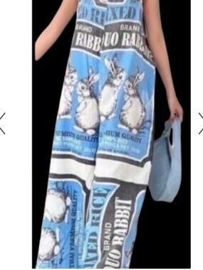 RABBIT, SACK OVERALLS  Vintage sack Blue Printed Jumpsuit NWOT Sz OSFM